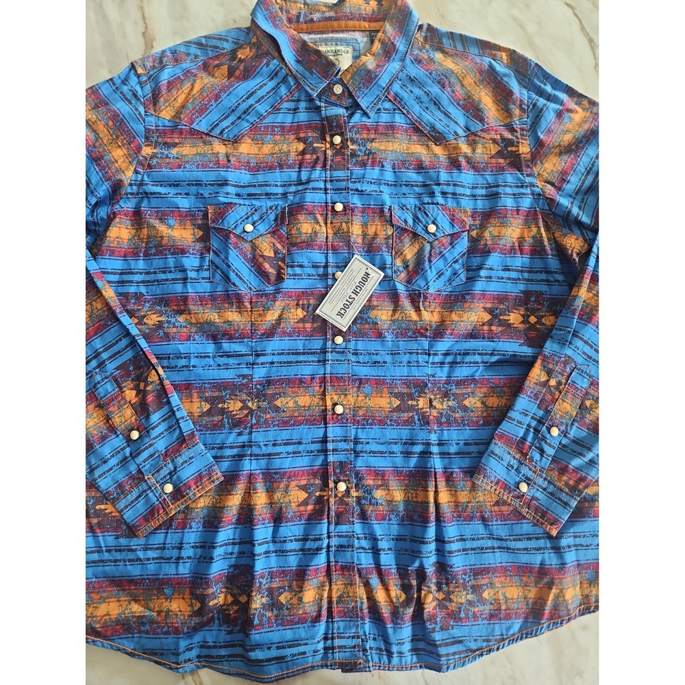 Panhandle slim womens XL rough stock for her blue aztec snap NWT